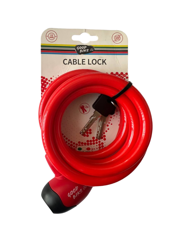 Велозамок тросовий Ø12 x 1500 мм червоний "SECURITY LOCK" (92758R-IS)