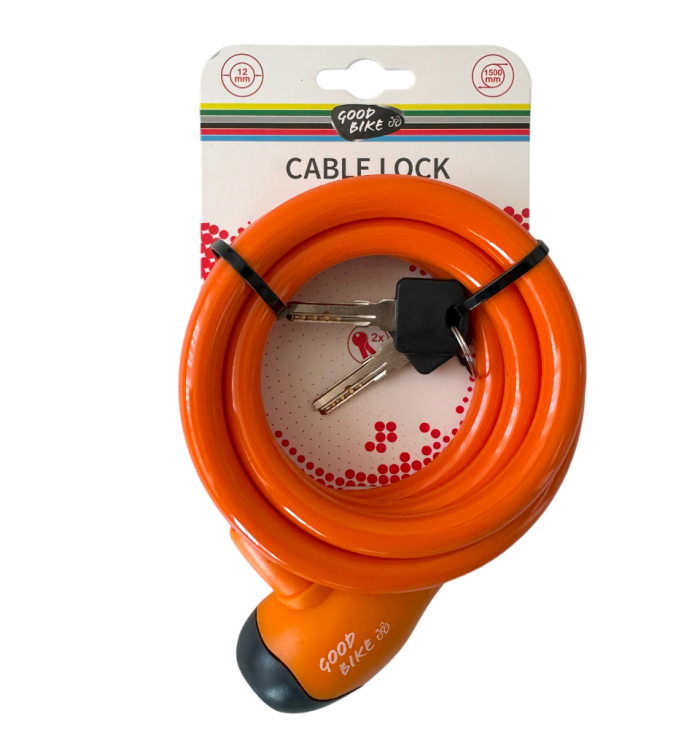 Велозамок тросовий Ø12 x 1500 мм помаранчево-жовтий "SECURITY LOCK" (92758G-IS)