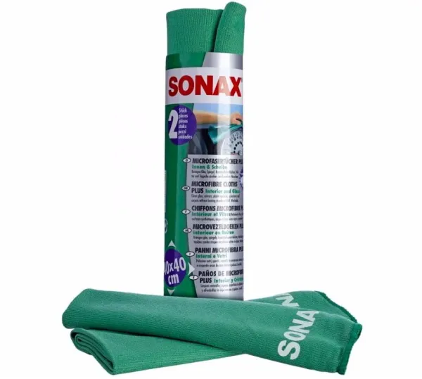 Набір серветок для скла, дзеркал, пластика з мікрофібри 40х40 см 2 шт SONAX Microfibre Cloth Plus (416541)