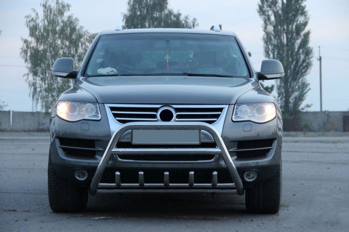 Защита переднего бампера WT003 Special (нерж) для Volkswagen Touareg 2002-2010 гг
