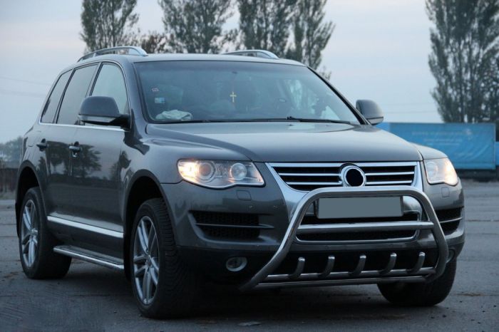 Защита переднего бампера WT003 Special (нерж) для Volkswagen Touareg 2002-2010 гг