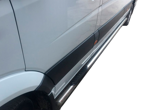 Боковые трубы (2 шт., нержавейка) d60, Длинная-ЭкстраДлинная для Mercedes Sprinter W906 2006-2018 гг