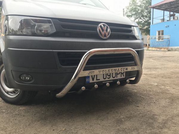 Кенгурятник WT003 (нержавейка) 60 мм, с надписью для Volkswagen T5 2010-2015 гг