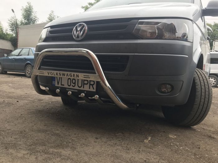 Кенгурятник WT003 (нержавейка) 60 мм, с надписью для Volkswagen T5 2010-2015 гг