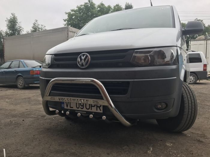 Кенгурятник WT003 (нержавейка) 60 мм, с надписью для Volkswagen T5 2010-2015 гг