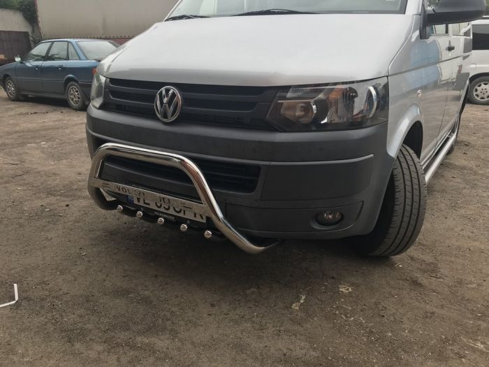 Кенгурятник WT003 (нержавейка) 60 мм, с надписью для Volkswagen T5 2010-2015 гг