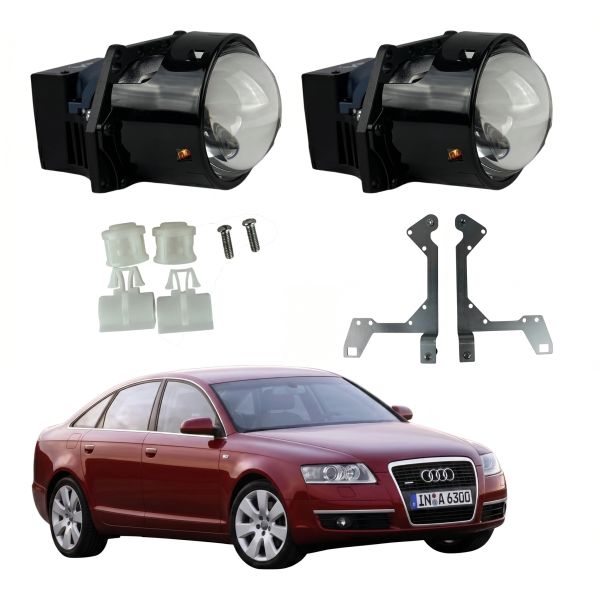 Комплект Bi-LED линз Audi A6 C6 / A6L (для фар без AFS) 2005-2011 EA Light X 3" X10 82W с переходными рамками (2 шт.)