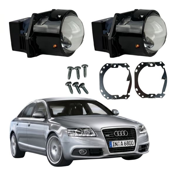 Комплект Bi-LED линз Audi A6 C6 Рестайлинг (Xenon без AFS) 2009-2011 EA Light X 3" X10 82W с переходными рамками (2 шт.)