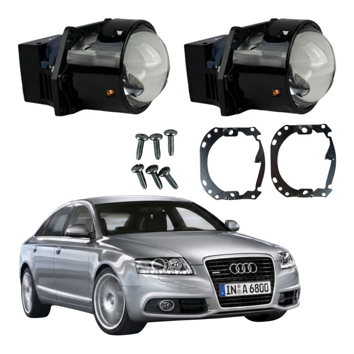 Комплект Bi-LED линз Audi A6 C6 Рестайлинг (Xenon без AFS) 2009-2011 EA Light X10 82W с переходными рамками