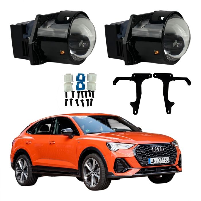 Комплект Bi-LED линз Audi Q3 (F3) (секция дальнего света / LED Type) 2018-2021 EA Light X X10 Lazer 82W с переходными рамками
