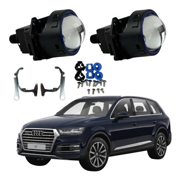 Комплект Bi-LED линз Audi Q7 (4M) Xenon 2016 EA Light X 3" X11 80W с переходными рамками (2 шт.)