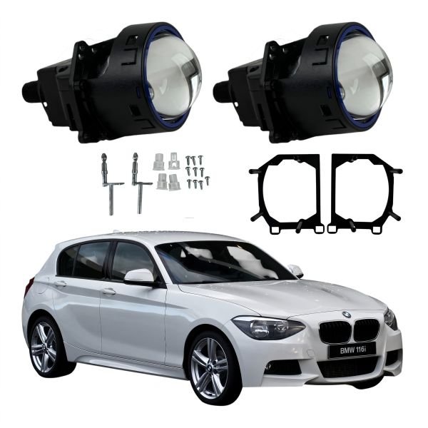 Комплект Bi-LED линз BMW 1 Серии (F20/F21 LCI) (замена штатного LED / LED Type) 2018 EA Light X 3" X11 80W с переходными рамками (2 шт.)