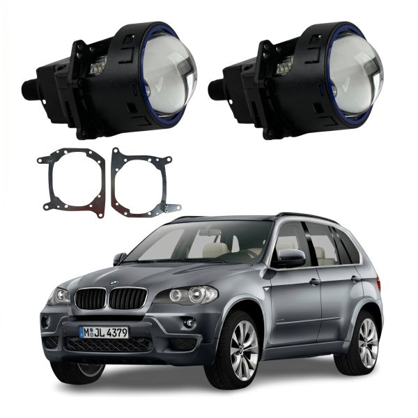 Комплект Bi-LED линз BMW X5 (E70) (секция дальнего света) 2008-2013 EA Light X 3" X11 80W с переходными рамками (2 шт.)