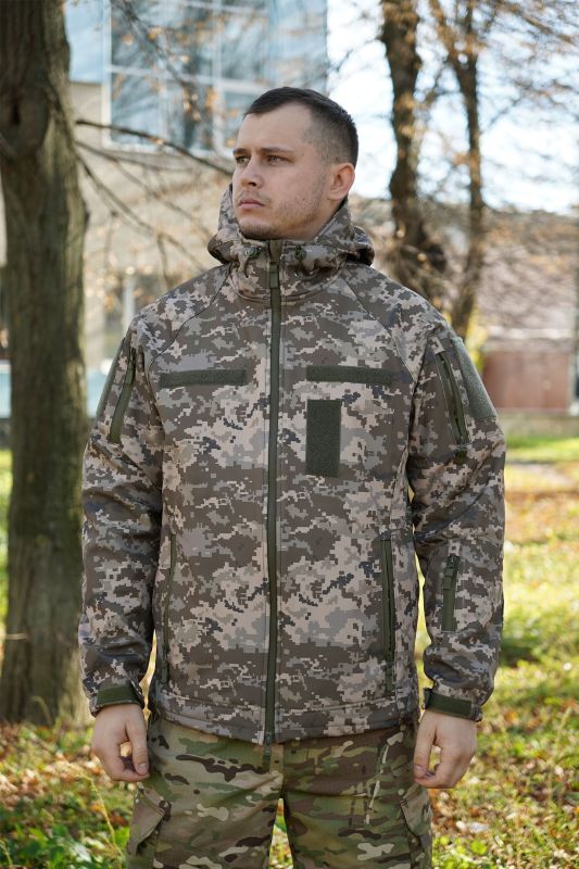 Куртка Windproof Softshell ветрозащитная (пиксель), водостойкая, флис 320 г/м²