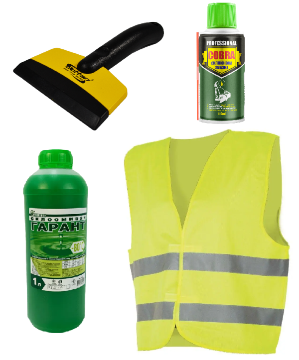 Набір для авто зимовий Poputchik з концентратом омивача -80°С 1л