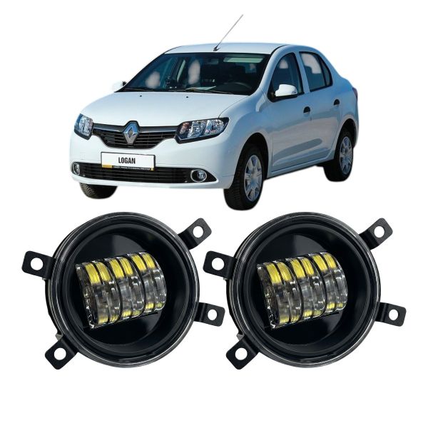 Противотуманные LED фары Renault Logan 2004-2015 90мм 30W белый свет СТГ JR-W-6 / Рено Logan (2 шт.)