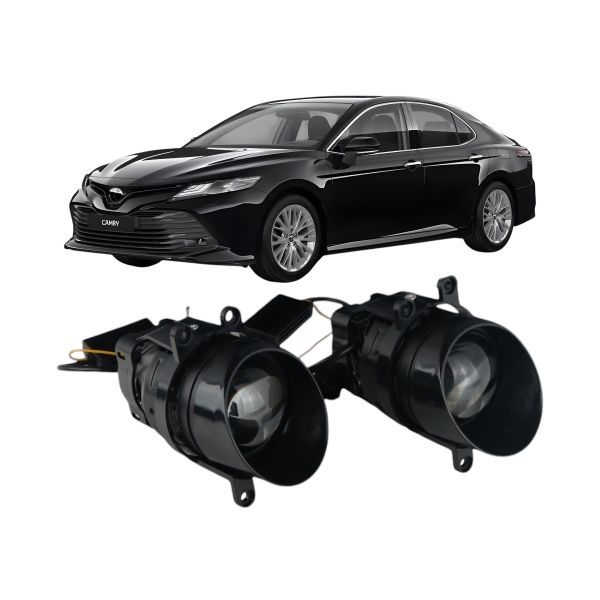 Противотуманные LED линзы Toyota Camry XV70 2017-2024 А1 90W с СТГ бело-желтые / противотуманные фары Тойота Кэмри