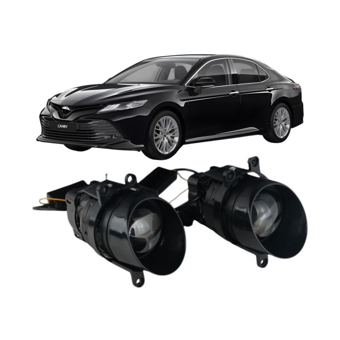 Противотуманные LED линзы Toyota Camry XV70 2017-2024 А1 90W с СТГ бело-желтые / противотуманные фары Тойота Кэмри