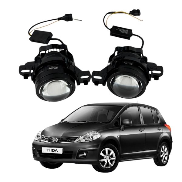 ПТФ LED линзы Nissan Tiida C11 2007-2014 противотуманные фары 90W бело-желтые СТГ A1