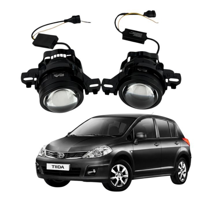 ПТФ LED линзы Nissan Tiida C11 2007-2014 противотуманные фары 90W бело-желтые СТГ A1