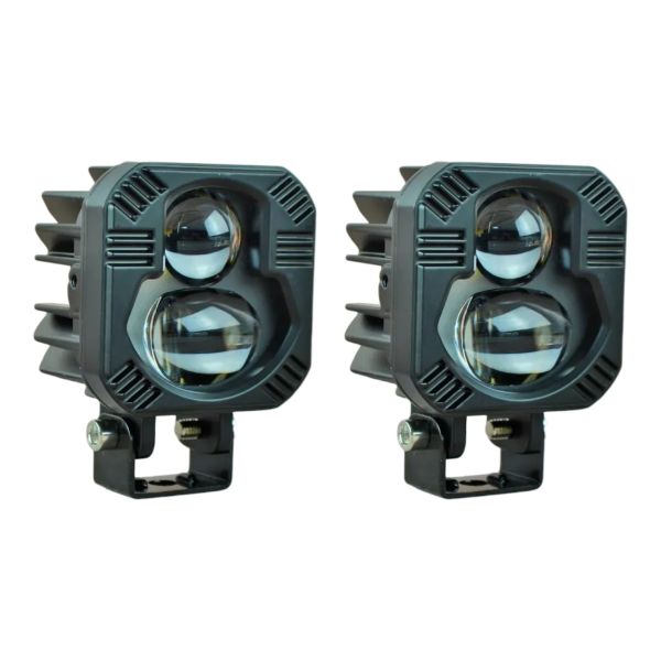 Светодиодная линзовая фара ACS-CD16 LED 30W квадратная, 2 режима: ближний (белый) + дальний (белый), комплект 2 шт