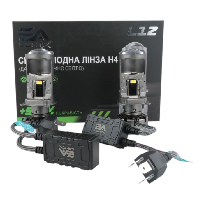 Светодиодные линзы H4 EA Light X L12 75W 10000Lm 6000K 9-36V 2 шт