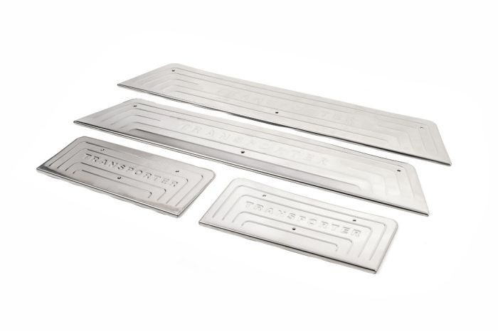 Накладки на внутренние пороги из нержавейки (OmsaLine) 3 двери, OmsaLine - Итальянская нержавейка для Volkswagen T5 Transporter 2003-2010 гг