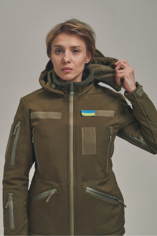 Зимняя утепленная женская FS куртка-трансформер Soft Shell 2в1, хаки
