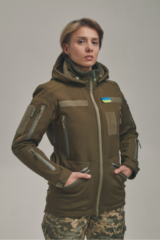 Зимняя утепленная женская FS куртка-трансформер Soft Shell 2в1, хаки