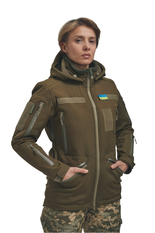Зимняя утепленная женская FS куртка-трансформер Soft Shell 2в1, хаки