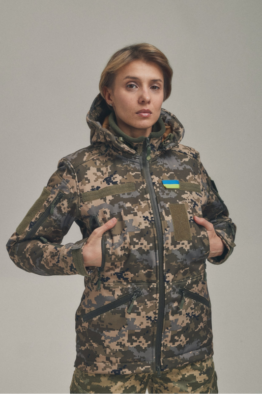 Зимняя утепленная женская FS куртка-трансформер Soft Shell 2в1, пиксель