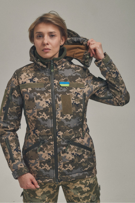Зимняя утепленная женская FS куртка-трансформер Soft Shell 2в1, пиксель