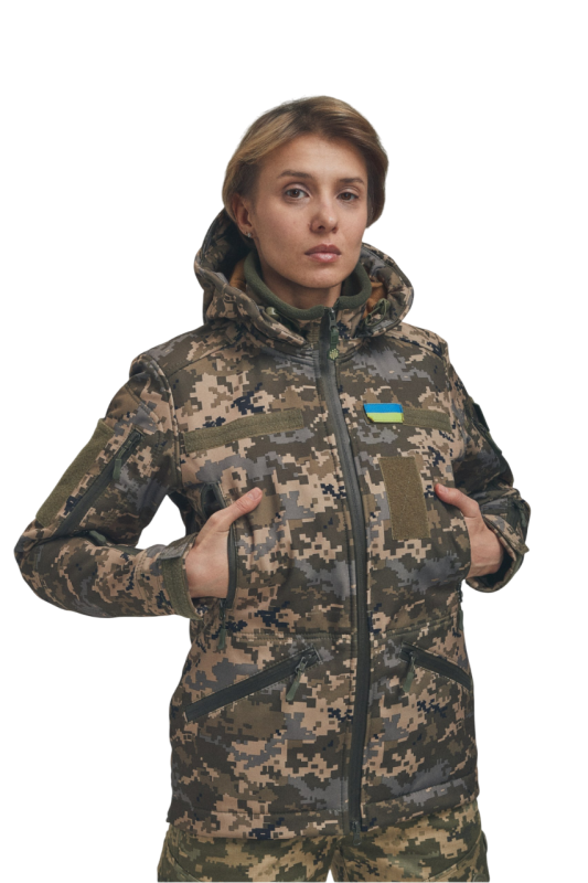Зимняя утепленная женская FS куртка-трансформер Soft Shell 2в1, пиксель