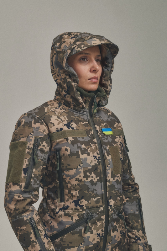 Зимняя утепленная женская FS куртка-трансформер Soft Shell 2в1, пиксель