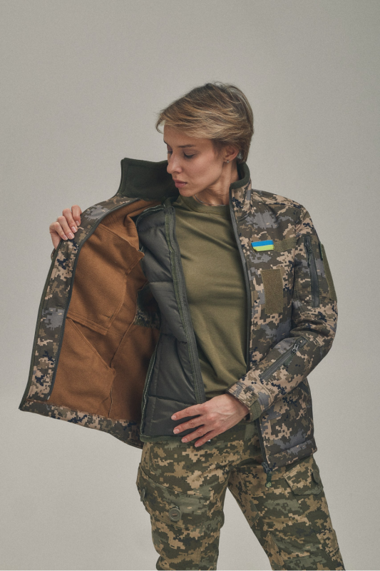 Зимняя утепленная женская FS куртка-трансформер Soft Shell 2в1, пиксель